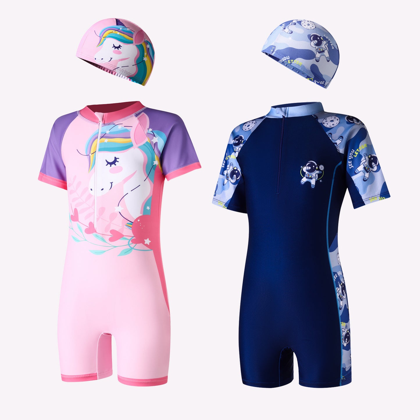 Cartoon-style boy-girl one-piece swimming suit