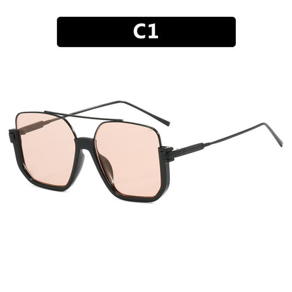Women Double Beam Sunglasses Large Frame Retro Style