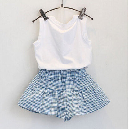 Girls Sleeveless Top and Plaid Skirt