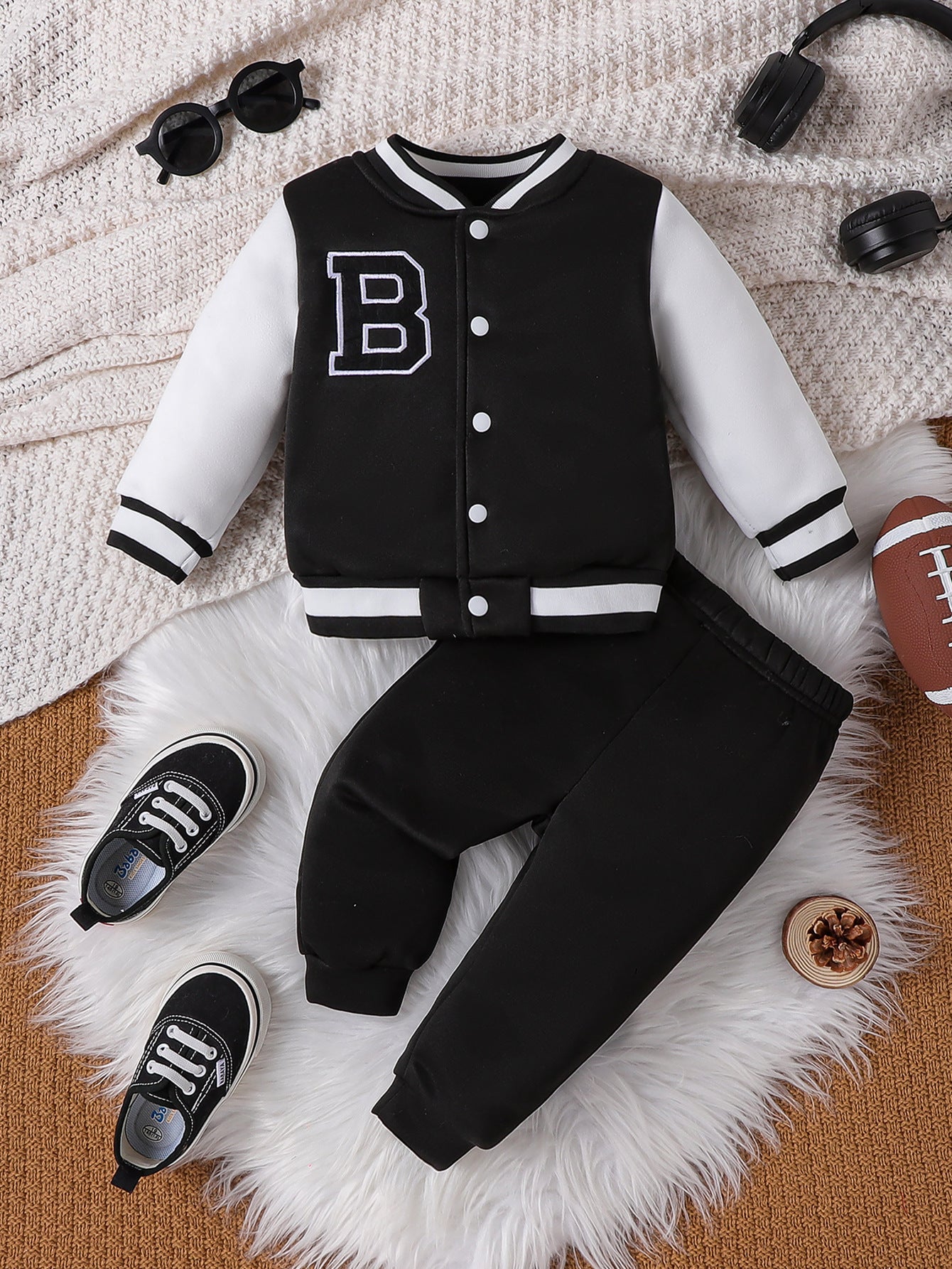 Boys Letter Embroidered Baseball Suit Set