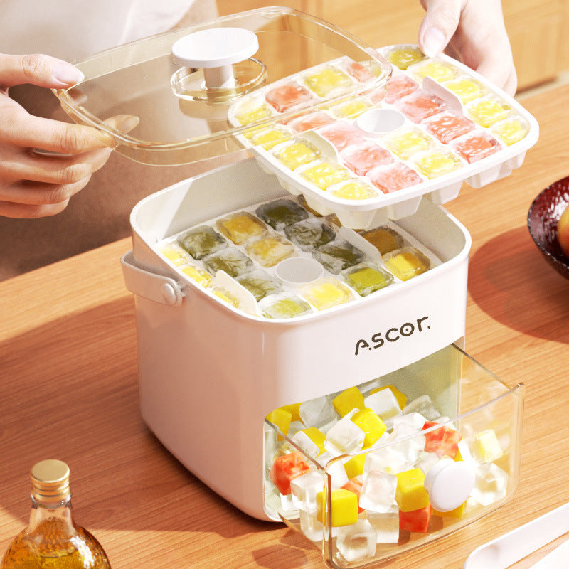 Press-Type Ice Tray with Storage Box