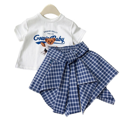 Girls Cartoon Print T-Shirt and Skirt Set