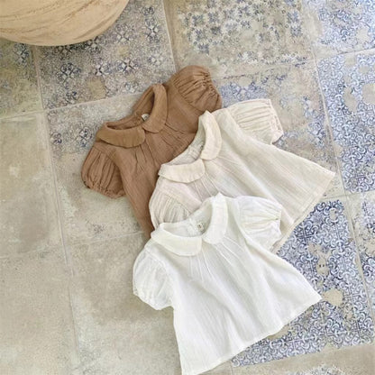 Korean-style New Summer Baby Girl's Cute Lapel Short-sleeved Doll Shirt T-shirt Baby's Short-sleeved Top Sweet All-match