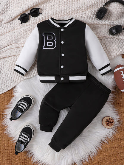 Boys Letter Embroidered Baseball Suit Set