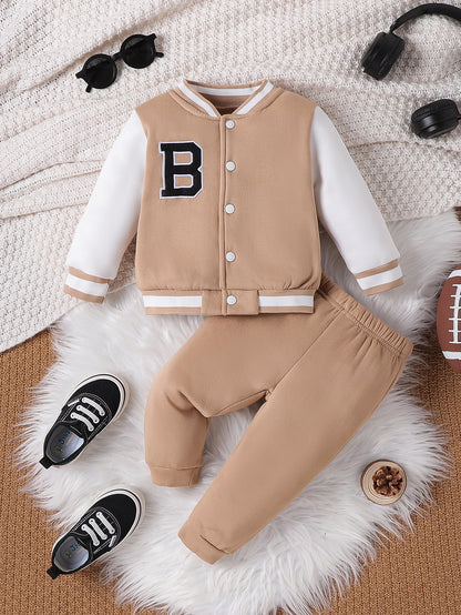 Boys Letter Embroidered Baseball Suit Set
