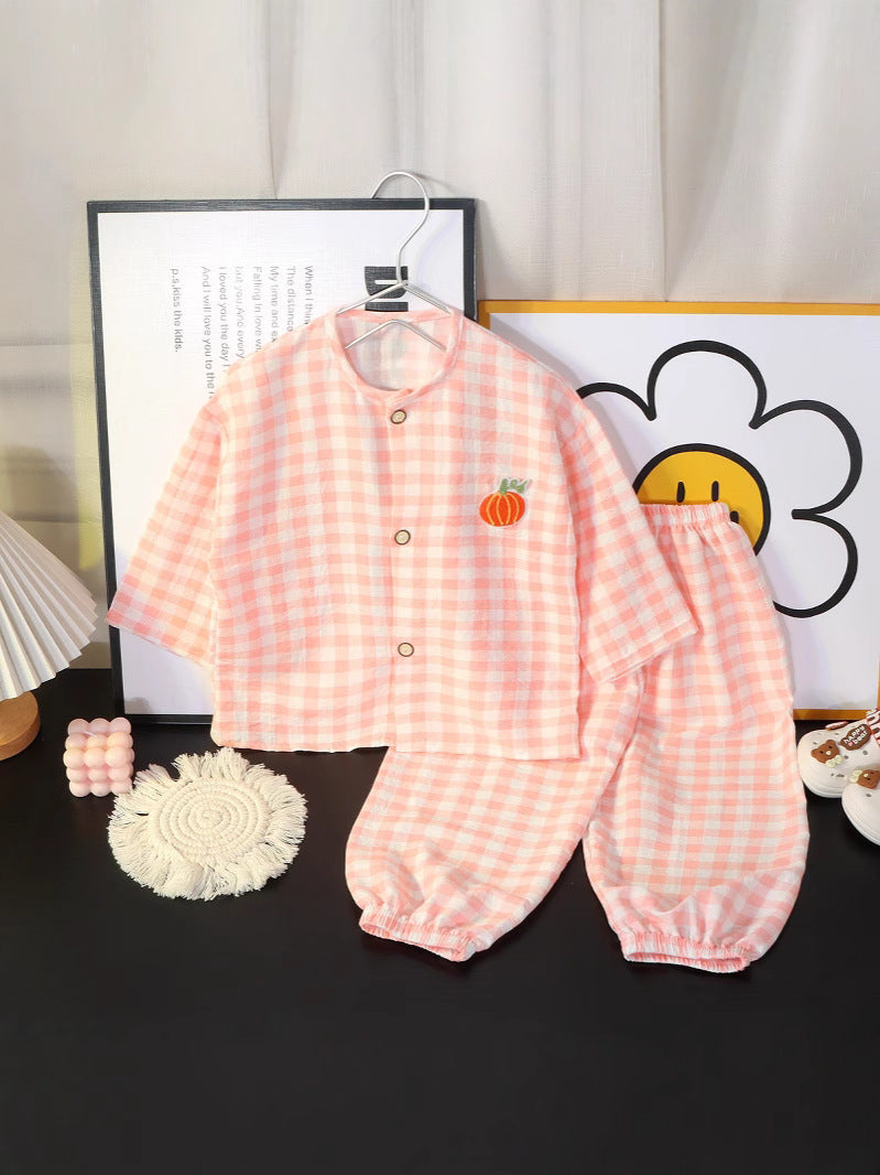 Children's Cotton Pajama Set with Cartoon Patterns