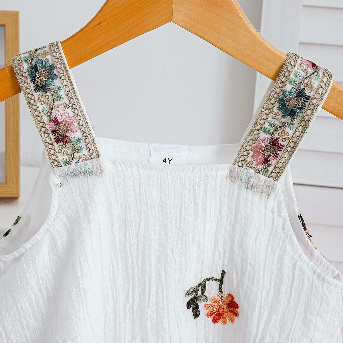 Girls Embroidered Suspender and Shorts Set
