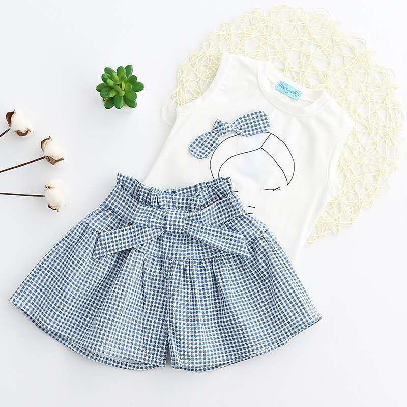 Girls Sleeveless Top and Plaid Skirt