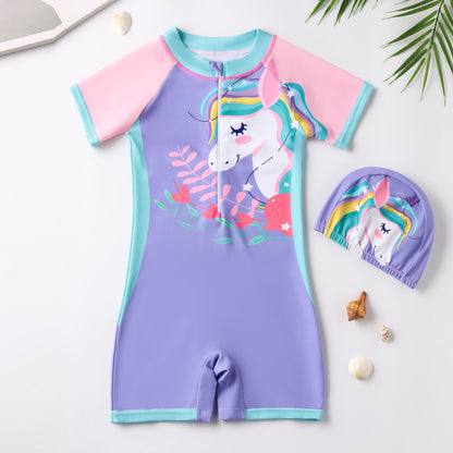 Cartoon-style boy-girl one-piece swimming suit