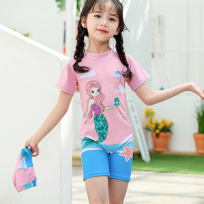 Cartoon-style boy-girl one-piece swimming suit