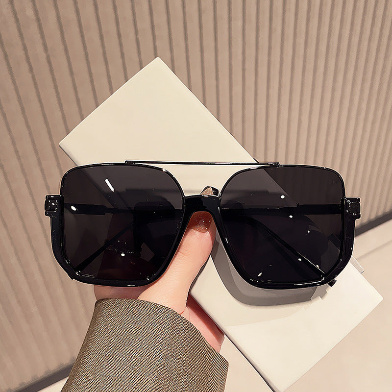 Women Double Beam Sunglasses Large Frame Retro Style