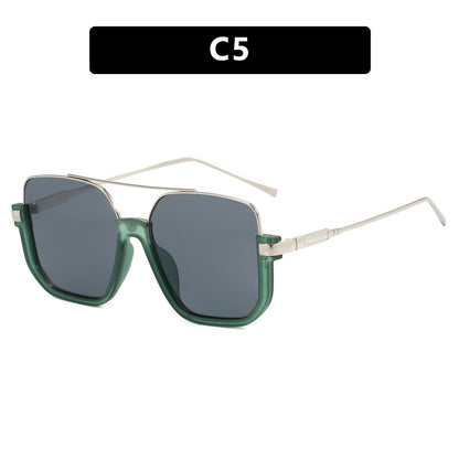 Women Double Beam Sunglasses Large Frame Retro Style