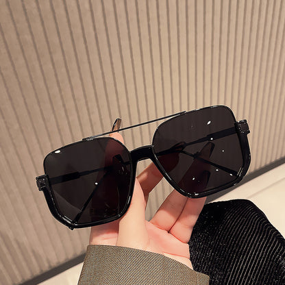 Women Double Beam Sunglasses Large Frame Retro Style