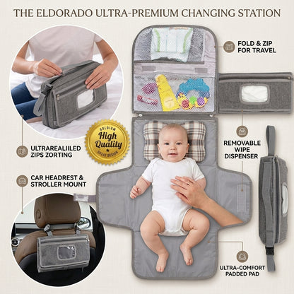 Portable diaper changing stroller hanging diaper pad bag