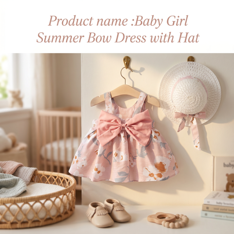 Baby Girl Summer Bow Dress with Hat
