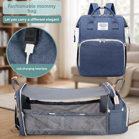 Foldable Mommy Bag with USB Port Large Capacity Baby Diaper Backpack