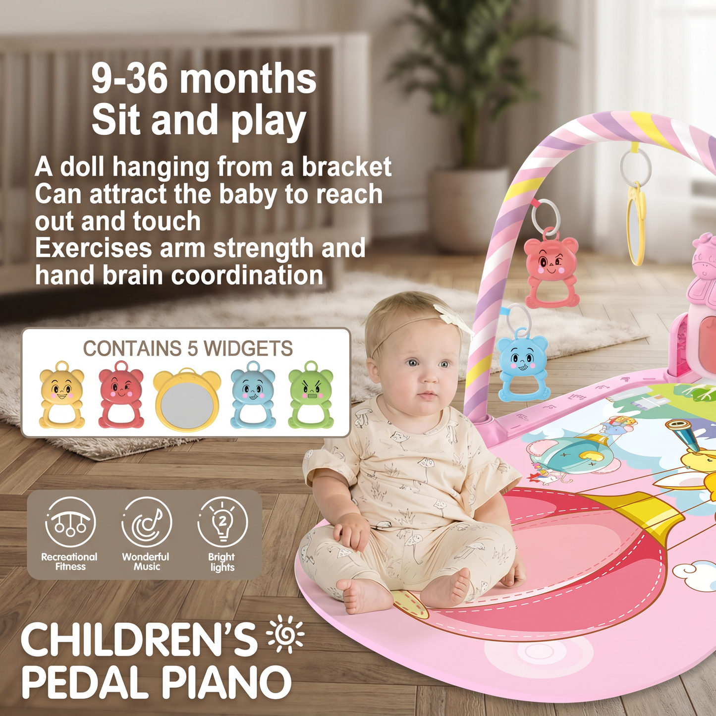 Baby Fitness Stand Music Play Gym Activity Toys Newborn Piano Crawling Blanket Pedal Game Pad Early Education 0-36 Months Gifts
