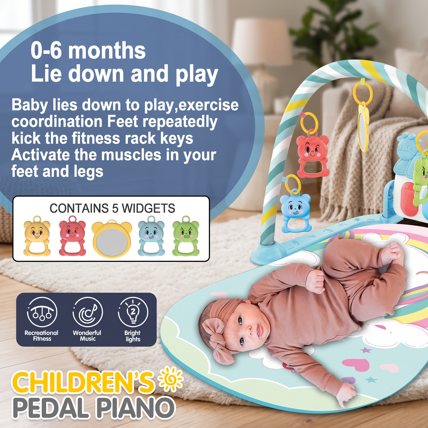 Baby Fitness Stand Music Play Gym Activity Toys Newborn Piano Crawling Blanket Pedal Game Pad Early Education 0-36 Months Gifts