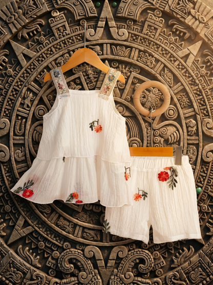 Girls Embroidered Suspender and Shorts Set