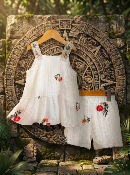 Girls Embroidered Suspender and Shorts Set