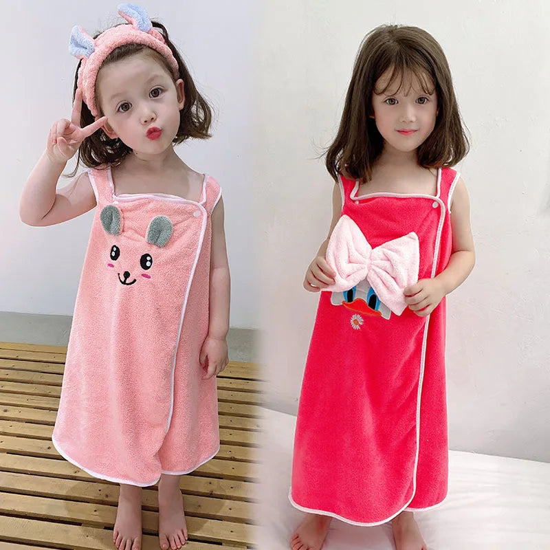 Children'S Bath Towel, Bathrobe, Wrap Shower Skirt Super Soft Children'S Absorbent Beach Towel Suitable for 3-1 4Year Old Girls