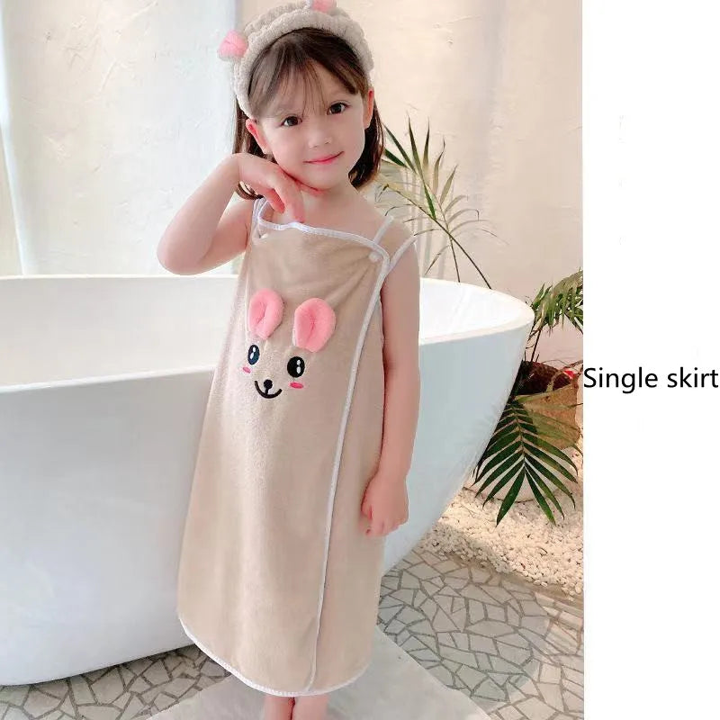 Children'S Bath Towel, Bathrobe, Wrap Shower Skirt Super Soft Children'S Absorbent Beach Towel Suitable for 3-1 4Year Old Girls
