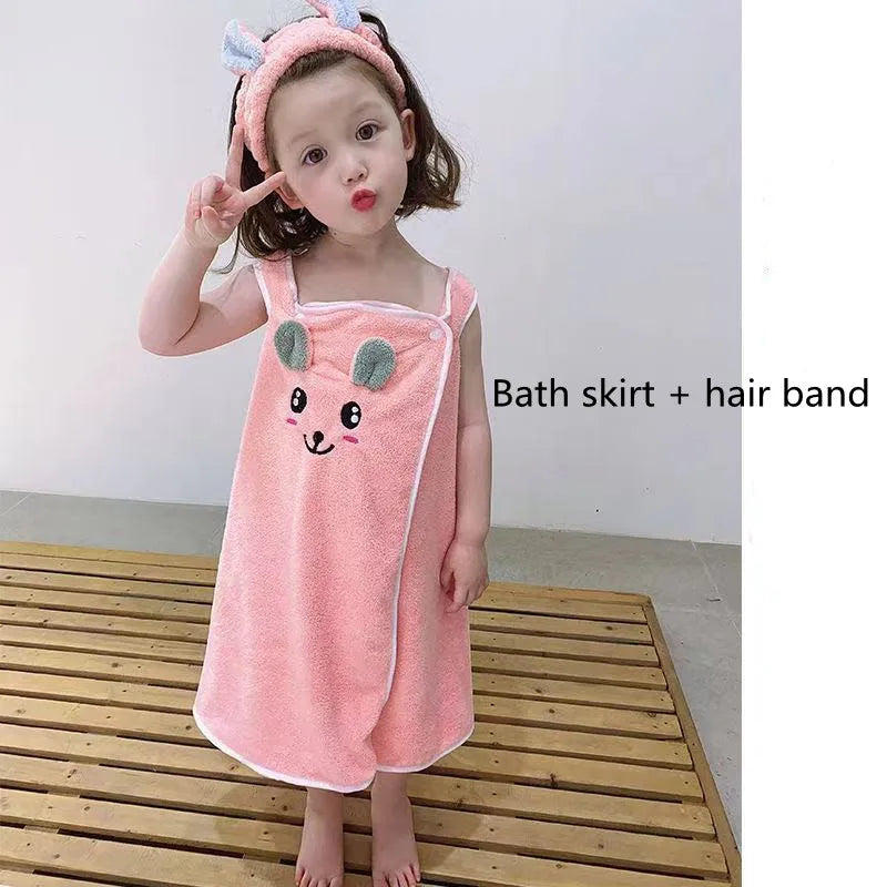 Children'S Bath Towel, Bathrobe, Wrap Shower Skirt Super Soft Children'S Absorbent Beach Towel Suitable for 3-1 4Year Old Girls