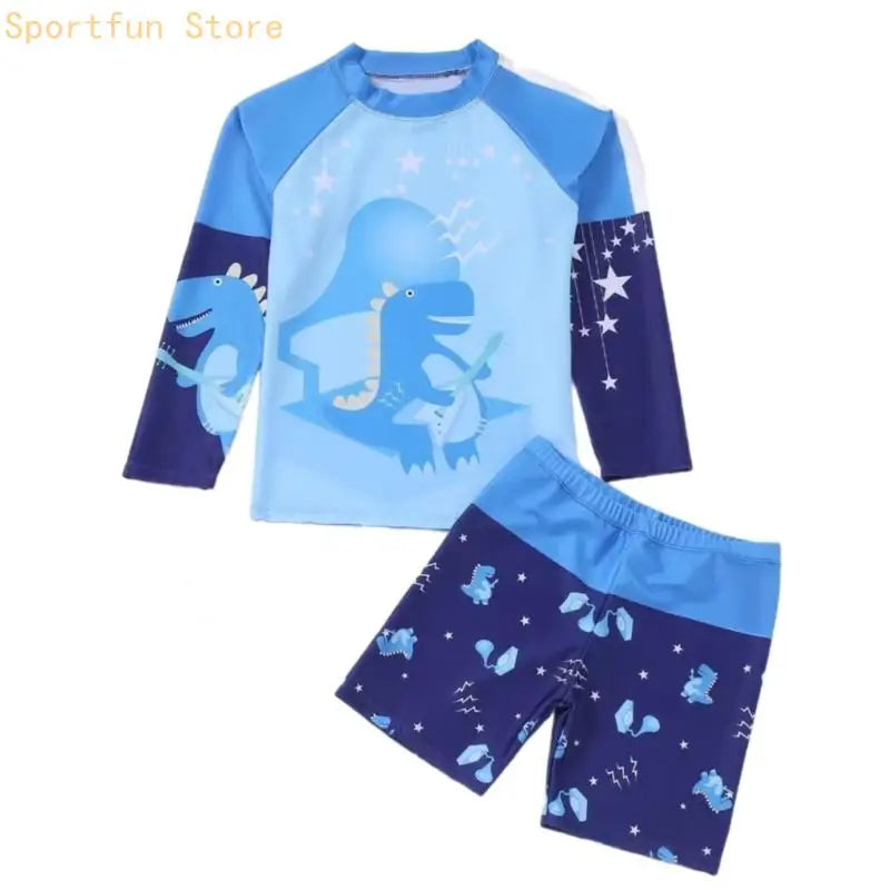 Boys Swim Set Kids Long Sleeve Rashguard Swimsuit with Swimming Trunks Boys Two Pieces Swimming Costume with Boardshorts X7JD