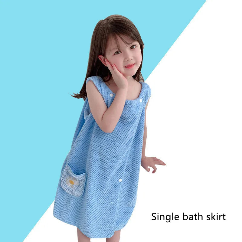 Children'S Bath Towel, Bathrobe, Wrap Shower Skirt Super Soft Children'S Absorbent Beach Towel Suitable for 3-1 4Year Old Girls