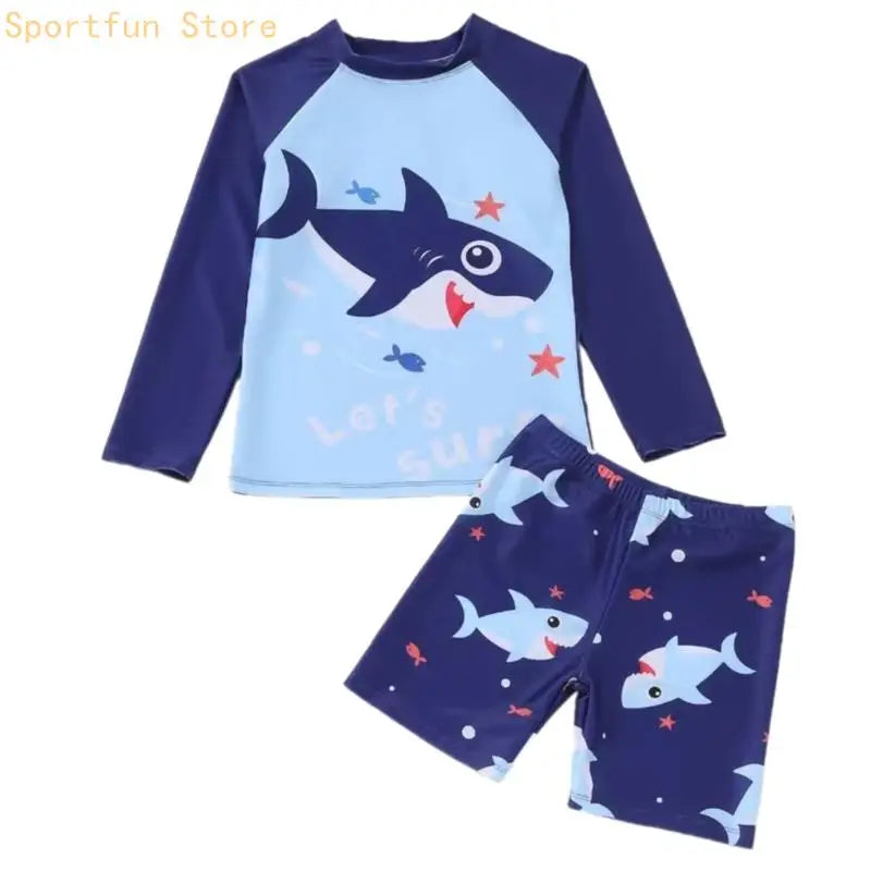 Boys Swim Set Kids Long Sleeve Rashguard Swimsuit with Swimming Trunks Boys Two Pieces Swimming Costume with Boardshorts X7JD