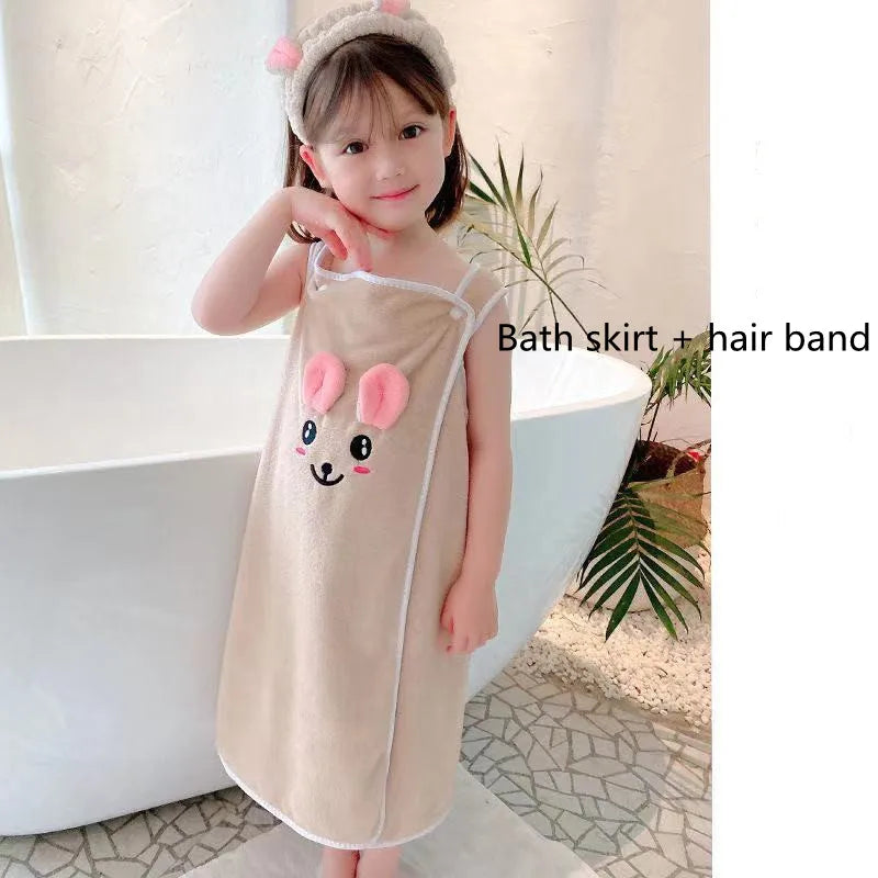 Children'S Bath Towel, Bathrobe, Wrap Shower Skirt Super Soft Children'S Absorbent Beach Towel Suitable for 3-1 4Year Old Girls