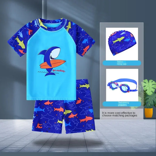 Children'S Swimsuits, Boys Hot Spring Swimsuit Sets, Short Sleeved Baby Cartoon Swimwear with Swim Kit Equipment