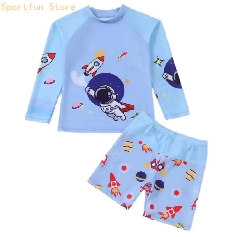 Boys Swim Set Kids Long Sleeve Rashguard Swimsuit with Swimming Trunks Boys Two Pieces Swimming Costume with Boardshorts X7JD