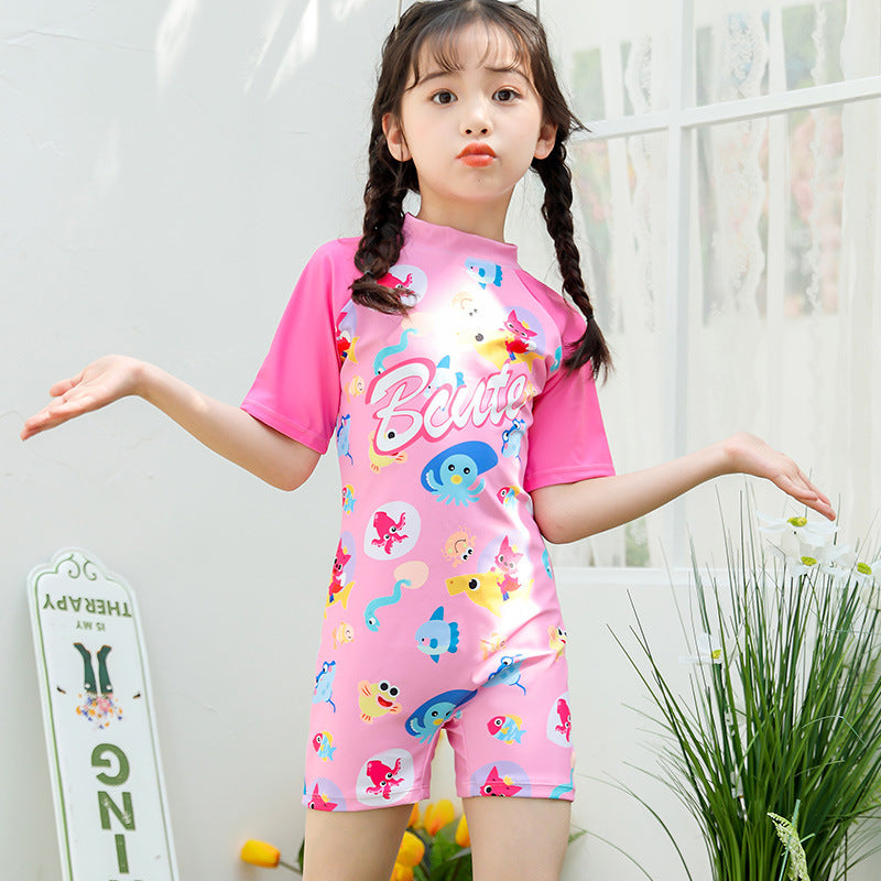 Cartoon-style boy-girl one-piece swimming suit