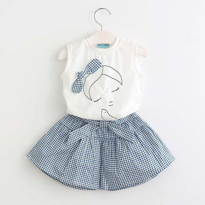 Girls Sleeveless Top and Plaid Skirt