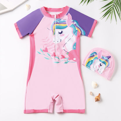 Cartoon-style boy-girl one-piece swimming suit