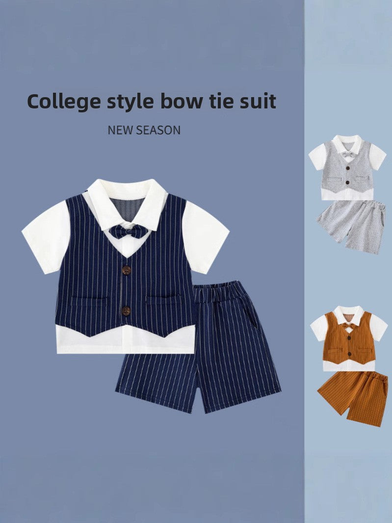 Boys Preppy Style Short Sleeve Suit