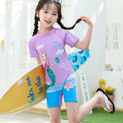 Cartoon-style boy-girl one-piece swimming suit