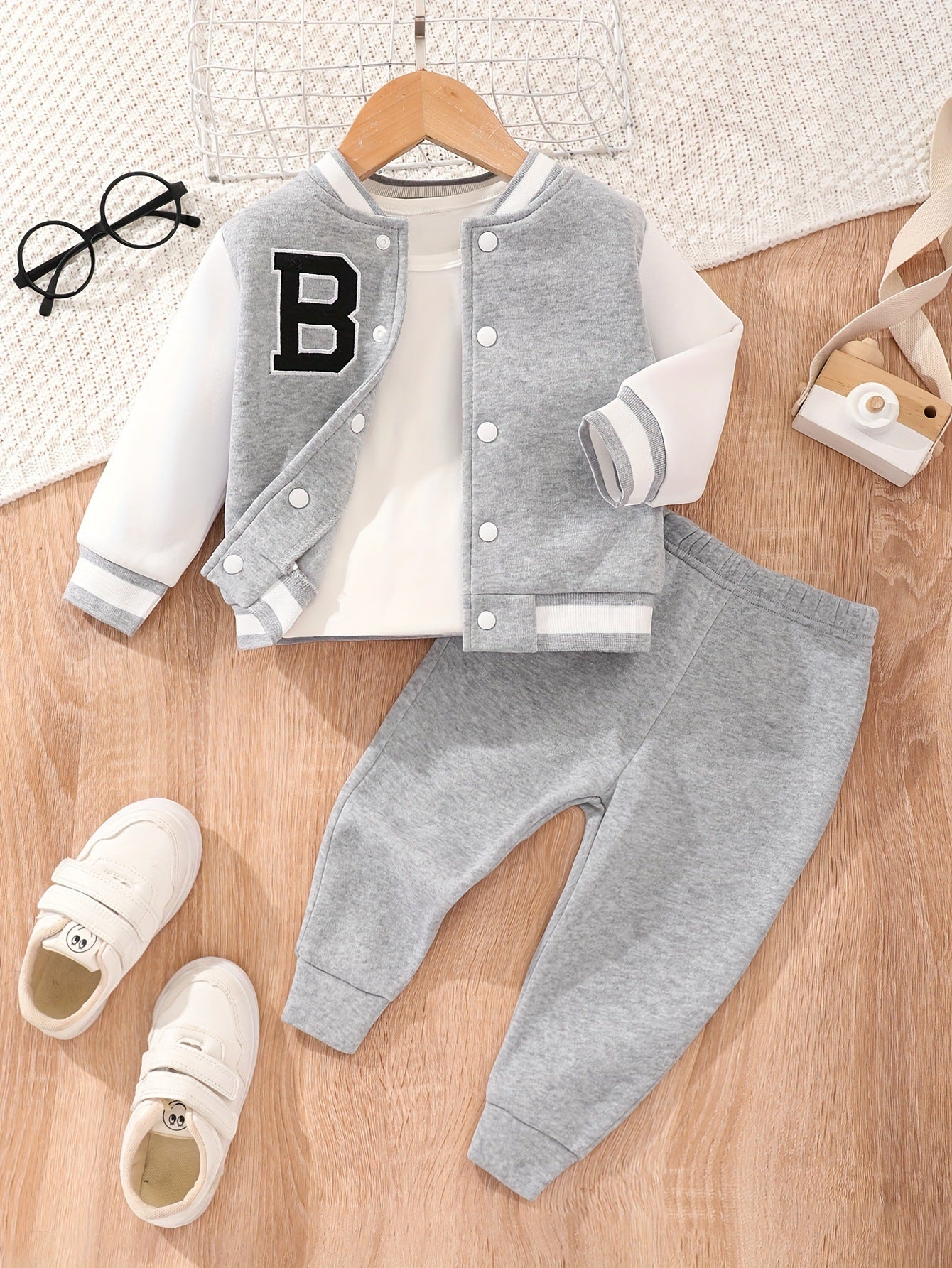 Boys Letter Embroidered Baseball Suit Set