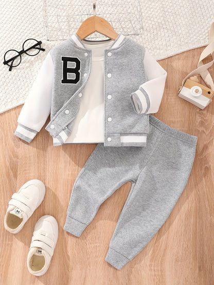 Boys Letter Embroidered Baseball Suit Set