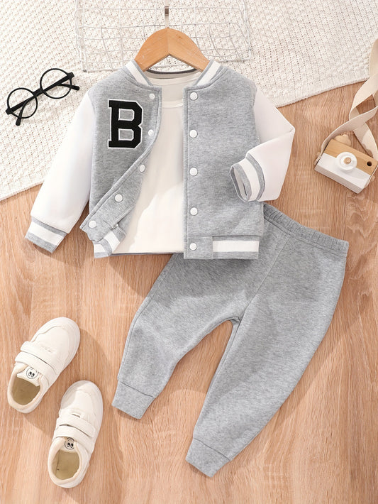 Boys Letter Embroidered Baseball Suit Set