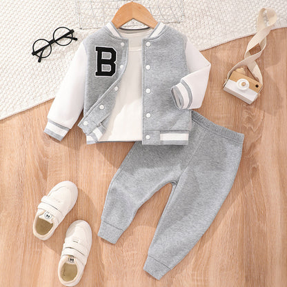 Boys Letter Embroidered Baseball Suit Set