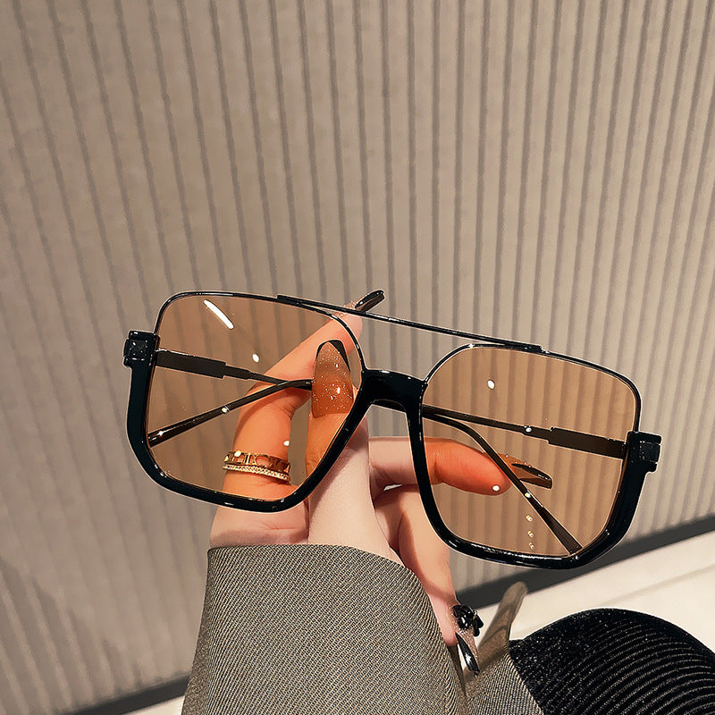 Women Double Beam Sunglasses Large Frame Retro Style