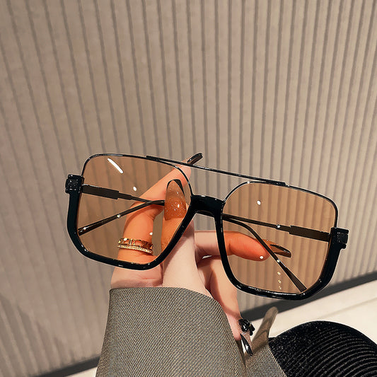 Women Double Beam Sunglasses Large Frame Retro Style