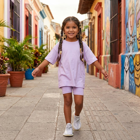 KIDS TALES Casual Short Sleeve T-Shirt and Biker Shorts Set
