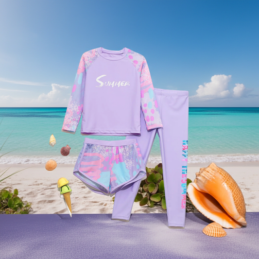 Kids 3-Piece Rash Guard Swimsuit Set - Long Sleeve Sun Protection